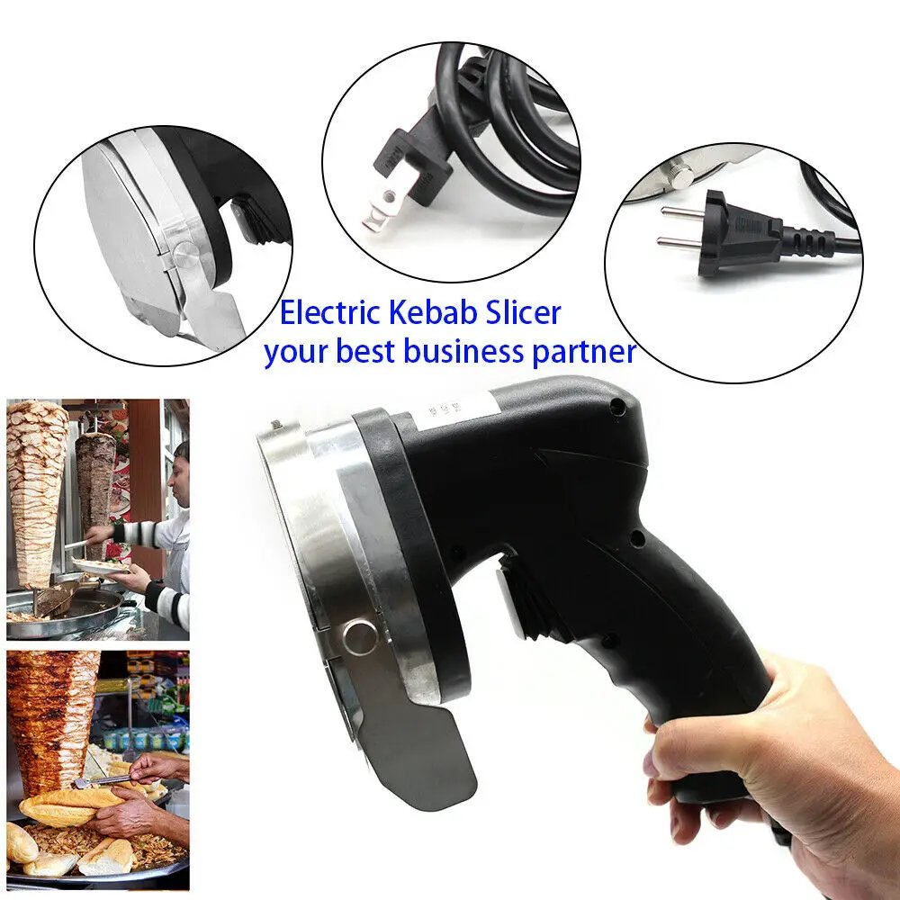 Electric Kebab Slicer 80W Portable Handheld BBQ Roast Meat Cutting Machine Cutter Adjustable Cutting Thickness Blade Sharpener