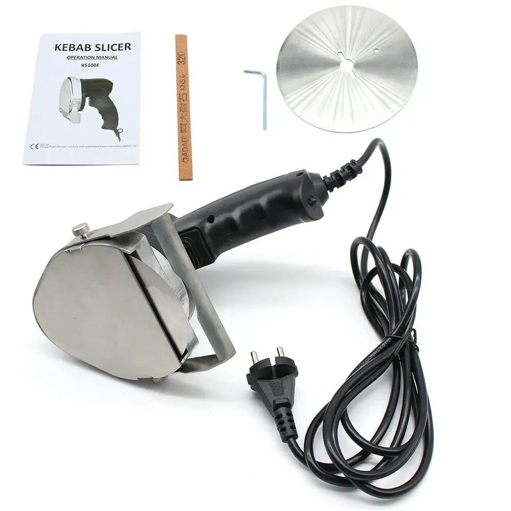 Electric Kebab Slicer 80W Portable Handheld BBQ Roast Meat Cutting Machine Cutter Adjustable Cutting Thickness Blade Sharpener