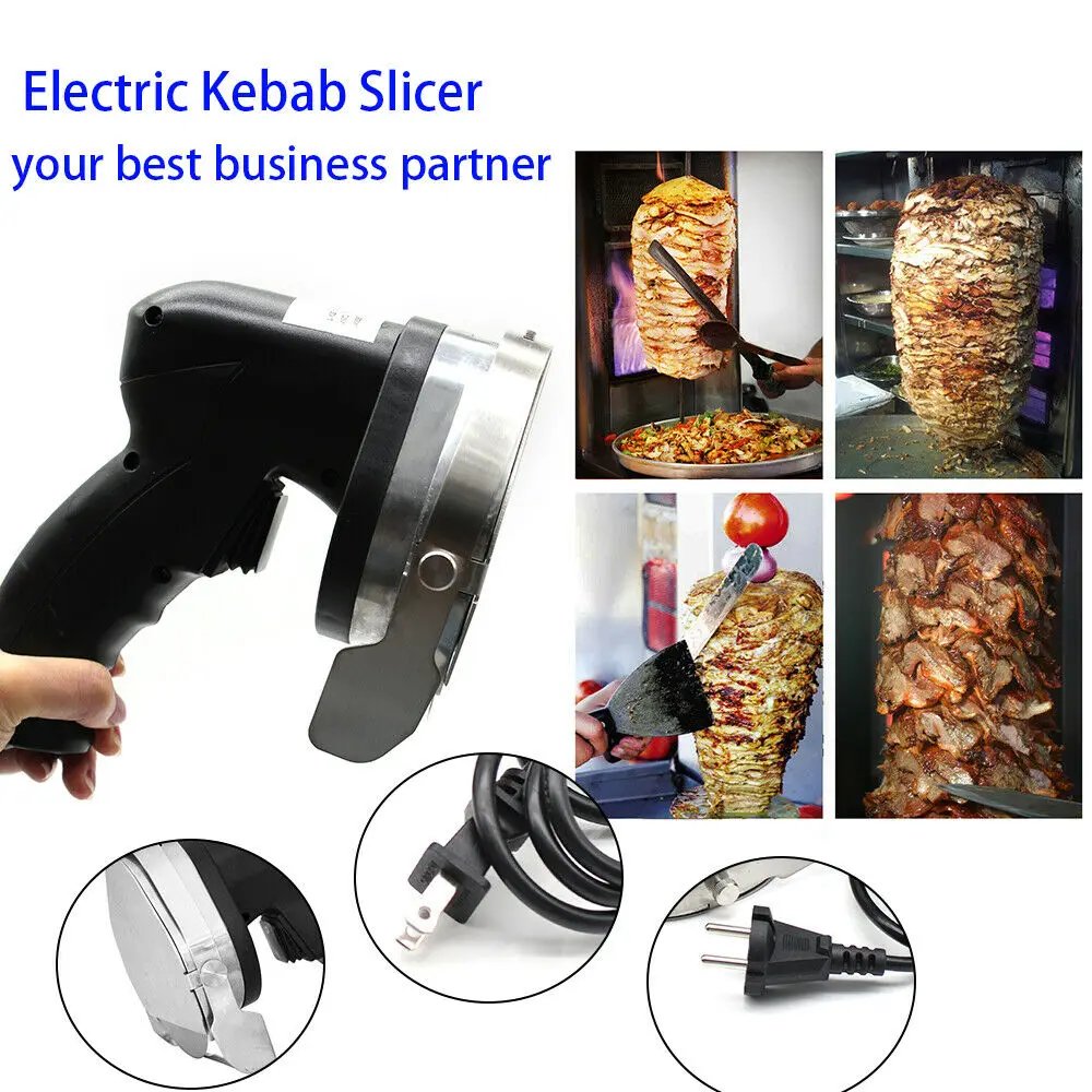 Electric Kebab Slicer 80W Portable Handheld BBQ Roast Meat Cutting Machine Cutter Adjustable Cutting Thickness Blade Sharpener