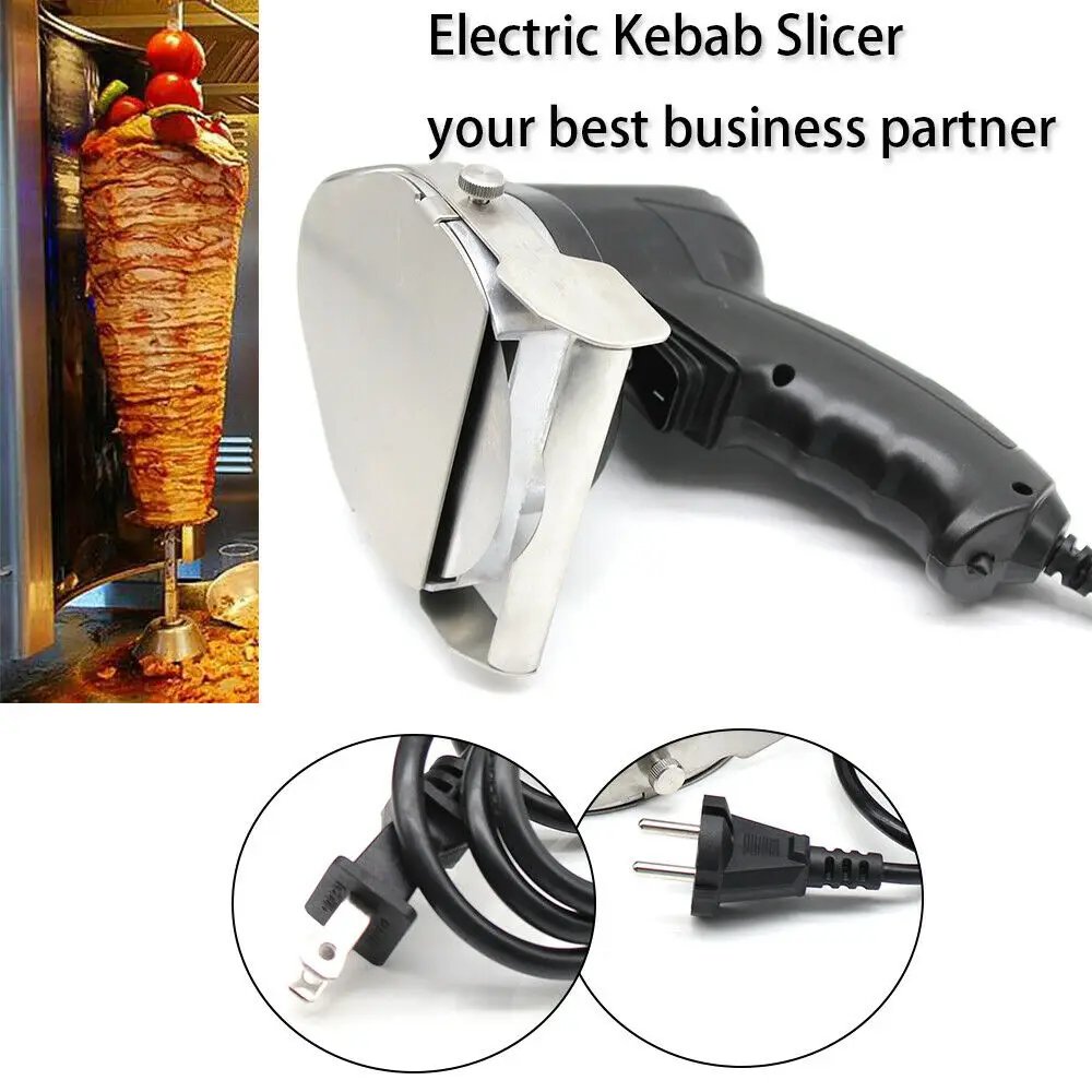 Electric Kebab Slicer 80W Portable Handheld BBQ Roast Meat Cutting Machine Cutter Adjustable Cutting Thickness Blade Sharpener