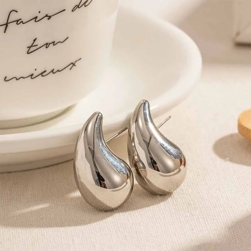 Vintage Gold Color Chunky Water Drop Dome Stud Earrings for Women   Metal Glossy Thick  Teardrop Earrings Jewelry Gift
