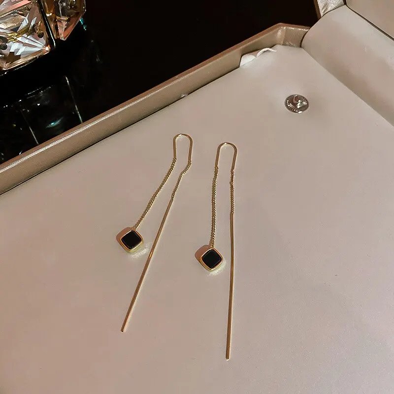 Simple Geometric Square Drop Earring For Women Korean Fashion Gold-color Line Long Tassel Dangle Earrings Party Jewelry Gift