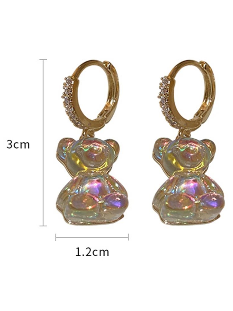 Cute Bear Earrings For Women Shiny Zircon Earrings 2023 New Trendy Golden Copper Drop Earring Party Wedding Jewelry Girls Gifts