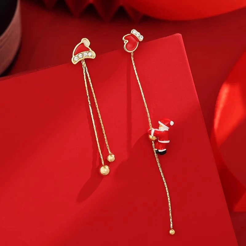 New Design Asymmetric Snowflake Christmas Boot Hat Drop Earrings for Women Moving Santa Claus Long Tassel Earring Party Jewelry