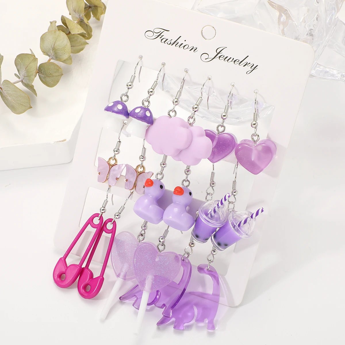 Cartoon Animal Earrings Set For Women New Y2K Girl Cute Colorful Geometric Acrylic Duck Love Drop Earrings Trendy Jewelry Gifts