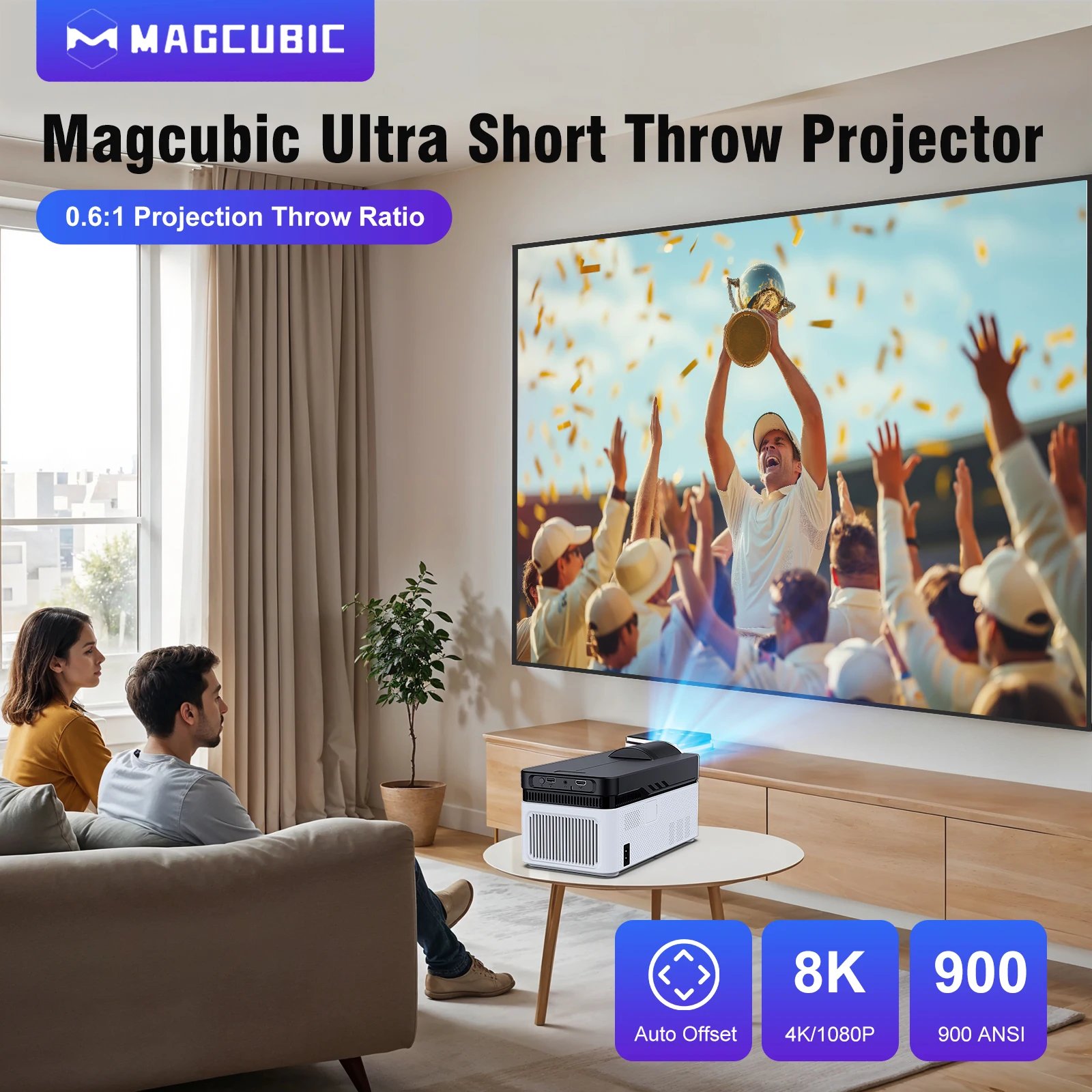 Magcubic Ultra Short Throw HY450 Projector with Auto Offset 8K 4K 1080P 900ANSI BT5.4 Electronic Focus WiFi6 AllwinnerH716 Voice