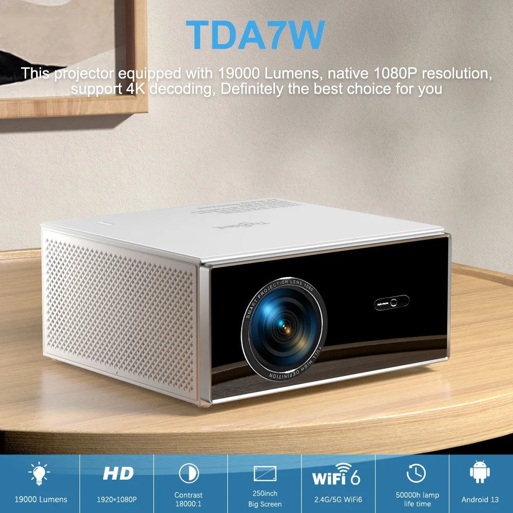 ThundeaL 2K 4K Full HD 1080P Projector TDA7W 2G 32G Android 13 WiFi 6 Home Theater TDA7 Beam Projector for Outdoor Meeting Video