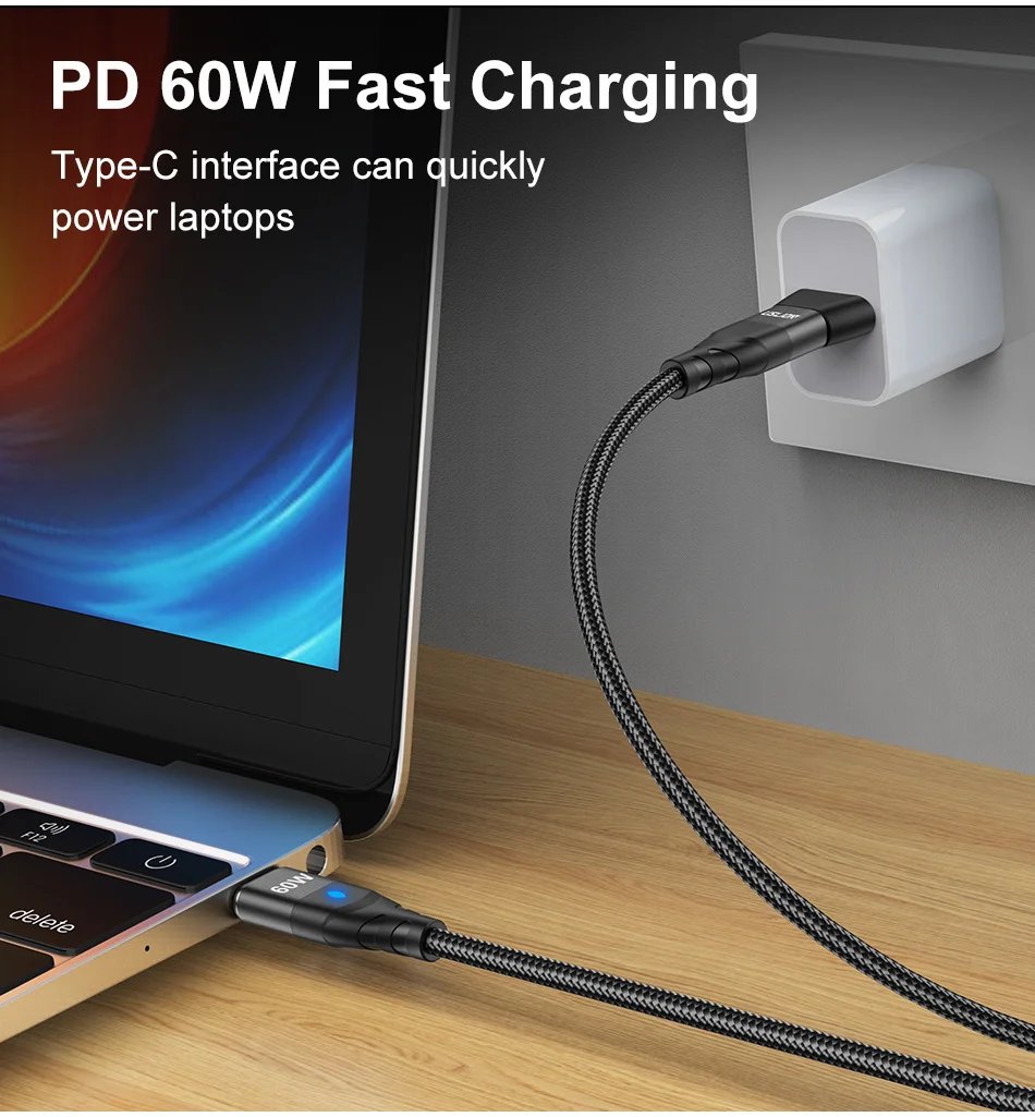 USLION 60W PD Fast Charger Cable USB C To Type C Micro Magnetic Data Cord 3A USB Cable For iPhone 13 Macbook Huawei Samsung S22