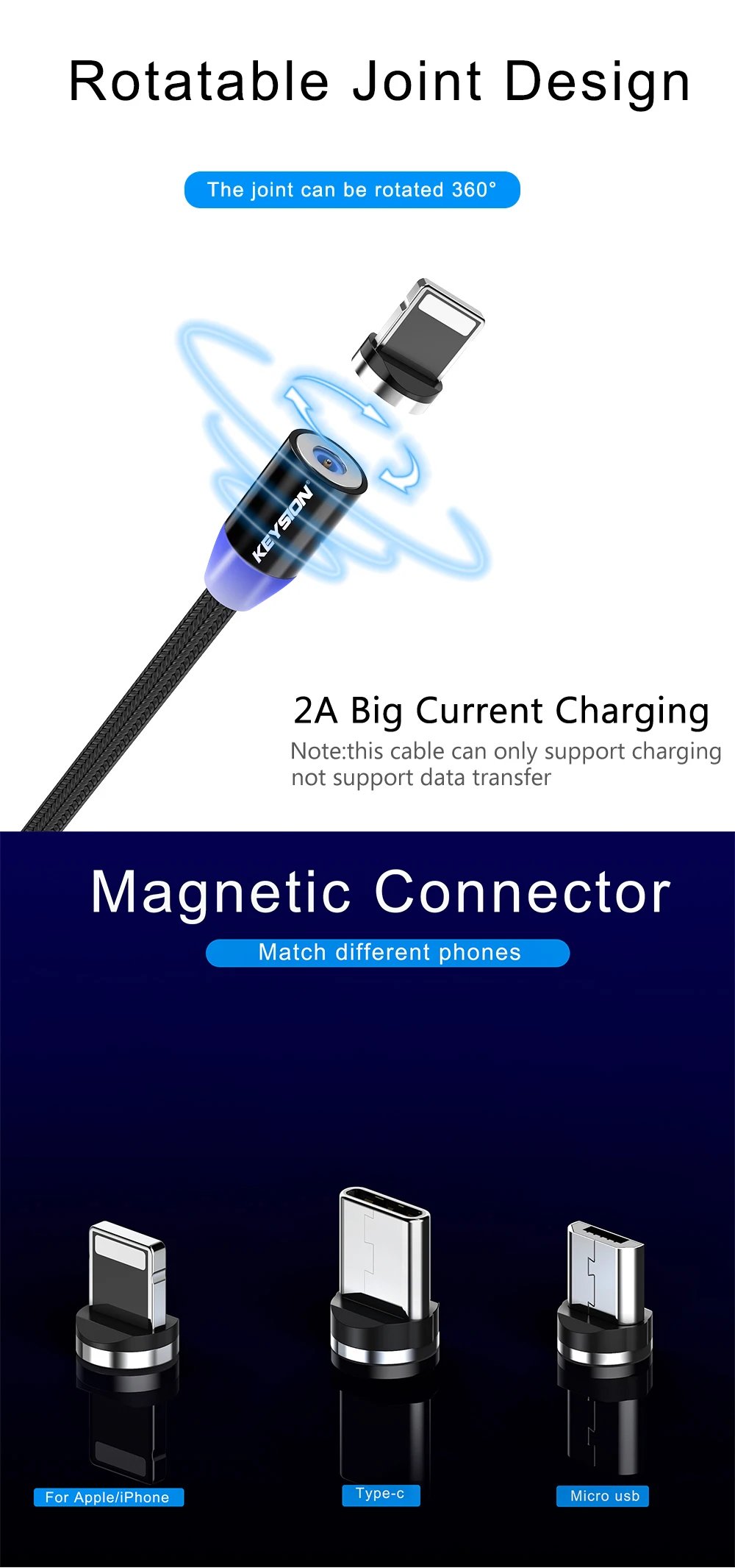 KEYSION LED Magnetic USB Cable Fast Charging Type C Cable Magnet Charger Data Charge Micro USB Cable Mobile Phone Cable USB Cord