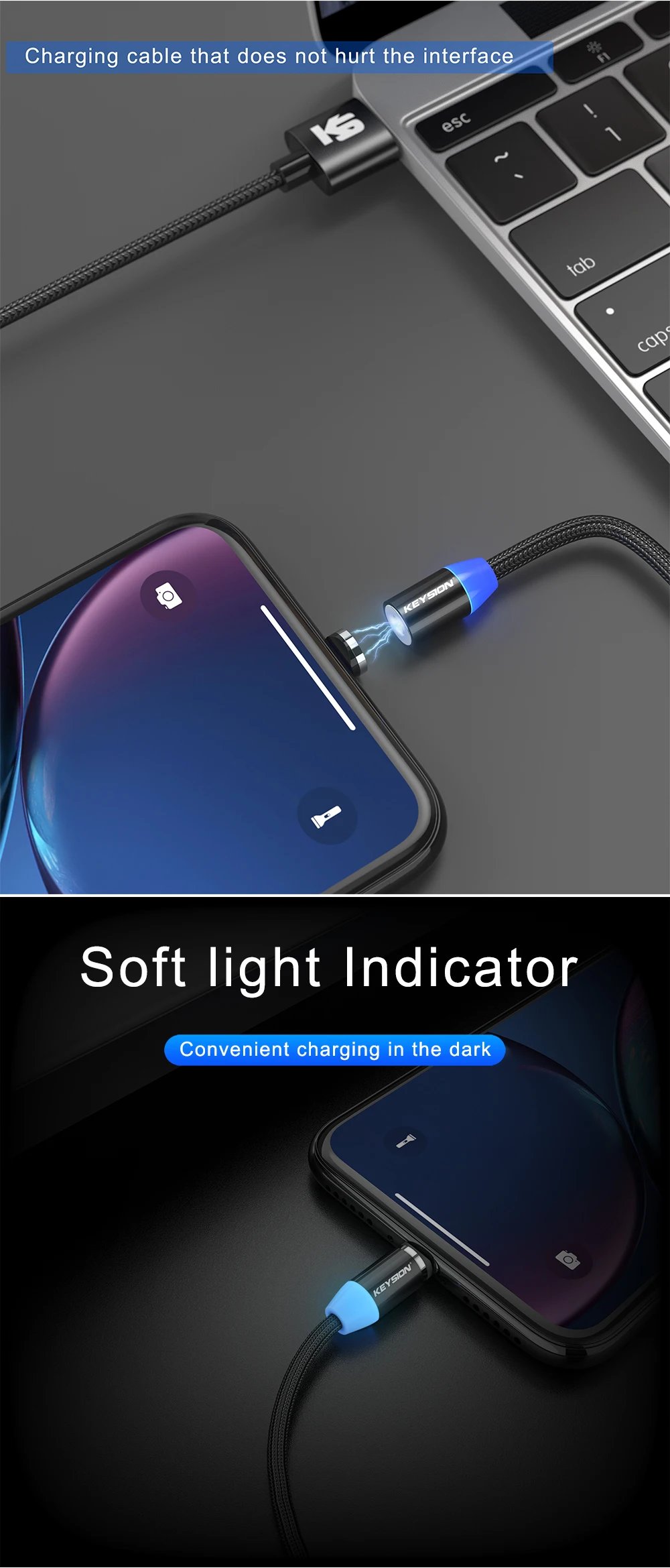 KEYSION LED Magnetic USB Cable Fast Charging Type C Cable Magnet Charger Data Charge Micro USB Cable Mobile Phone Cable USB Cord