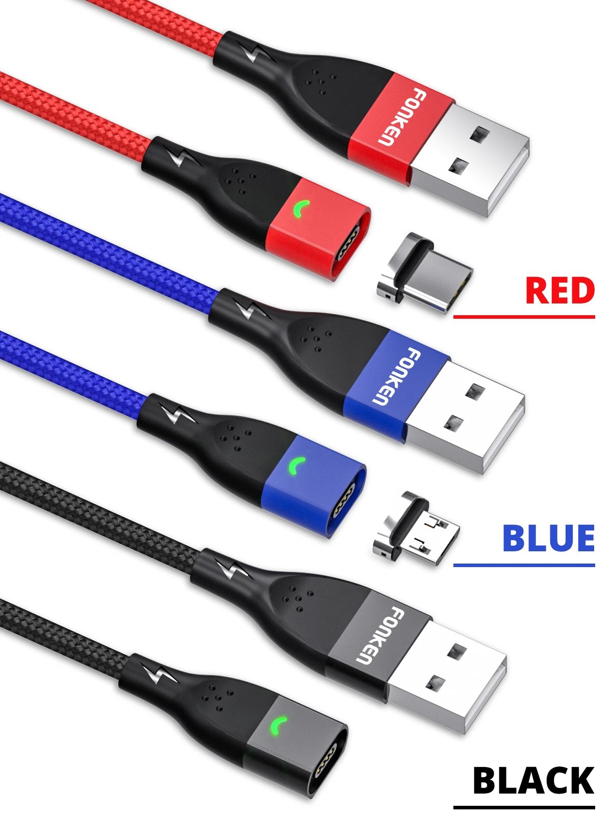 FONKEN Magnetic Cable 3A USB Magnetic Phone Charger Data Cord USB Type C Cable Magnet Fast Charging Cable Micro USB Charge Wire