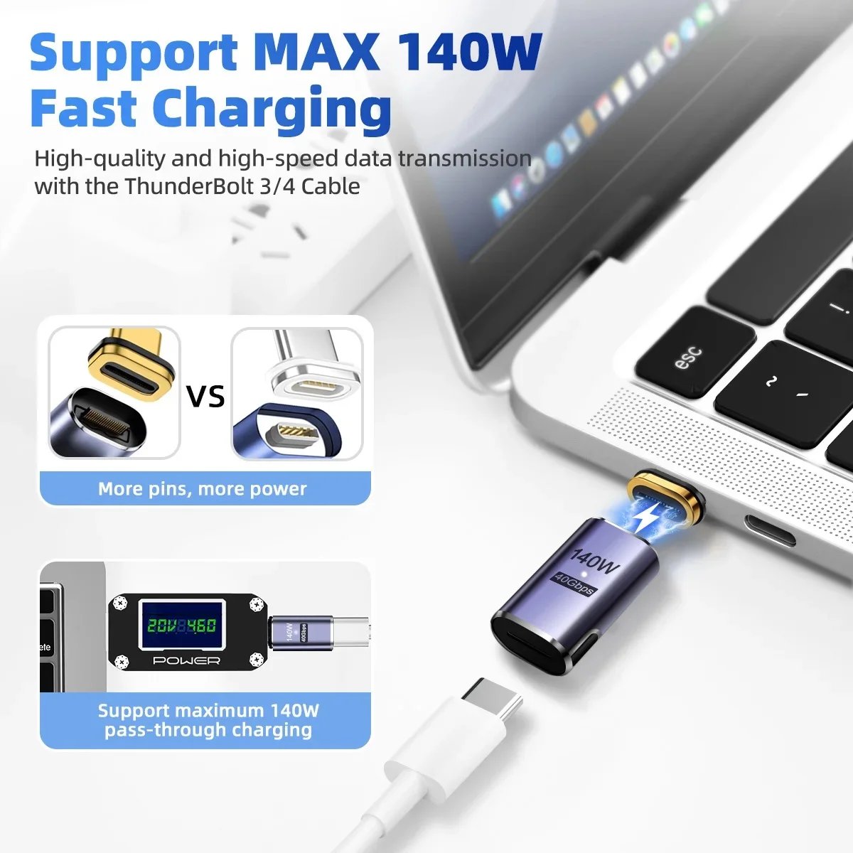 PD140W USB4.0 40Gbps Thunderbolt3 Magnetic Adapter USB C To Type C Fast Charge Magnet Converter Cable 8K@60Hz USB Type C Adapter