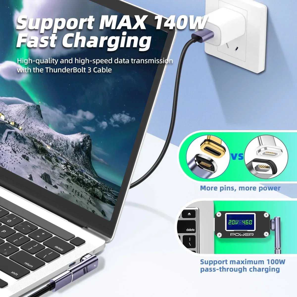 PD140W USB4.0 40Gbps Thunderbolt3 Magnetic Adapter USB C To Type C Fast Charge Magnet Converter Cable 8K@60Hz USB Type C Adapter