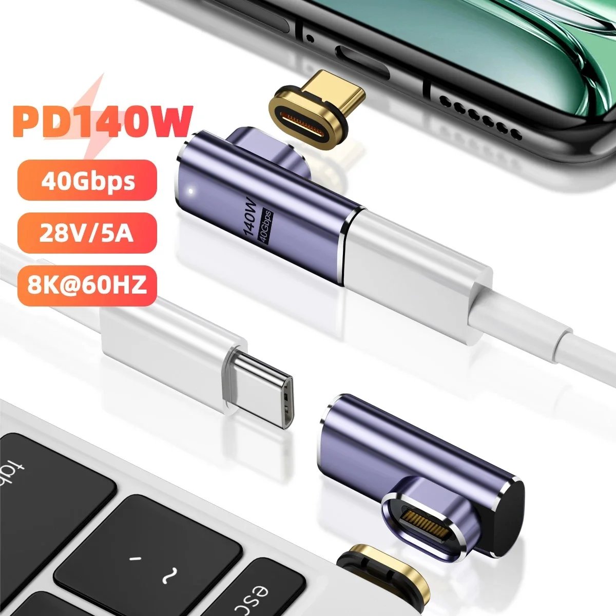 PD140W USB4.0 40Gbps Thunderbolt3 Magnetic Adapter USB C To Type C Fast Charge Magnet Converter Cable 8K@60Hz USB Type C Adapter