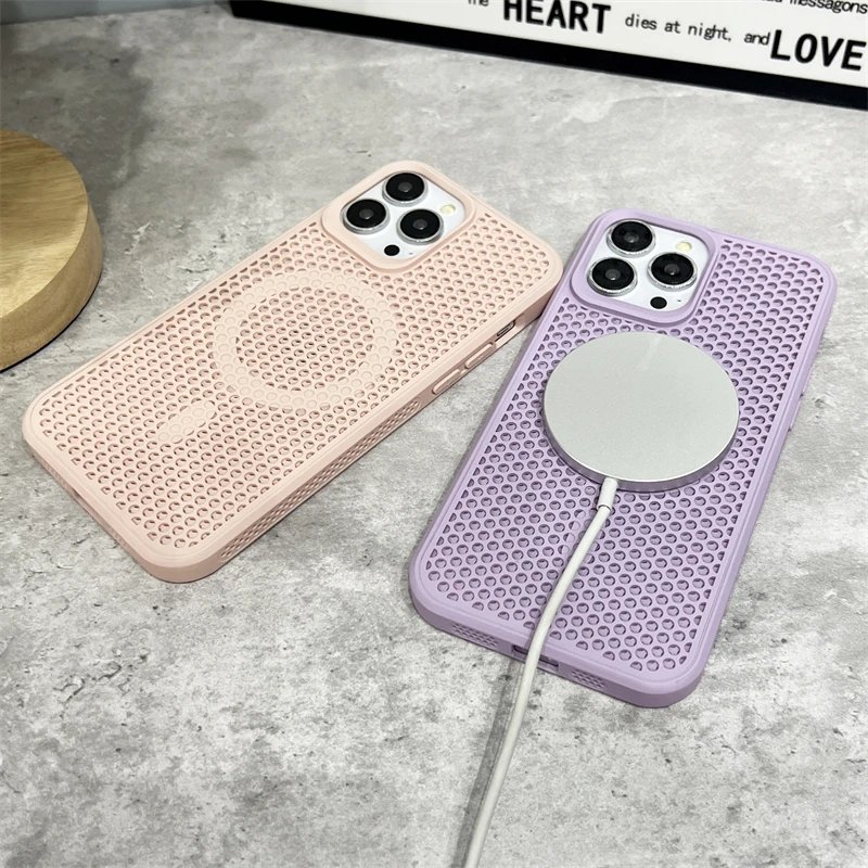 Heat Dissipation Mesh For Magsafe Magnetic Wireless Charging Case For iPhone 16 15 14 Plus 13 12 11 Pro Max Breathable Cover