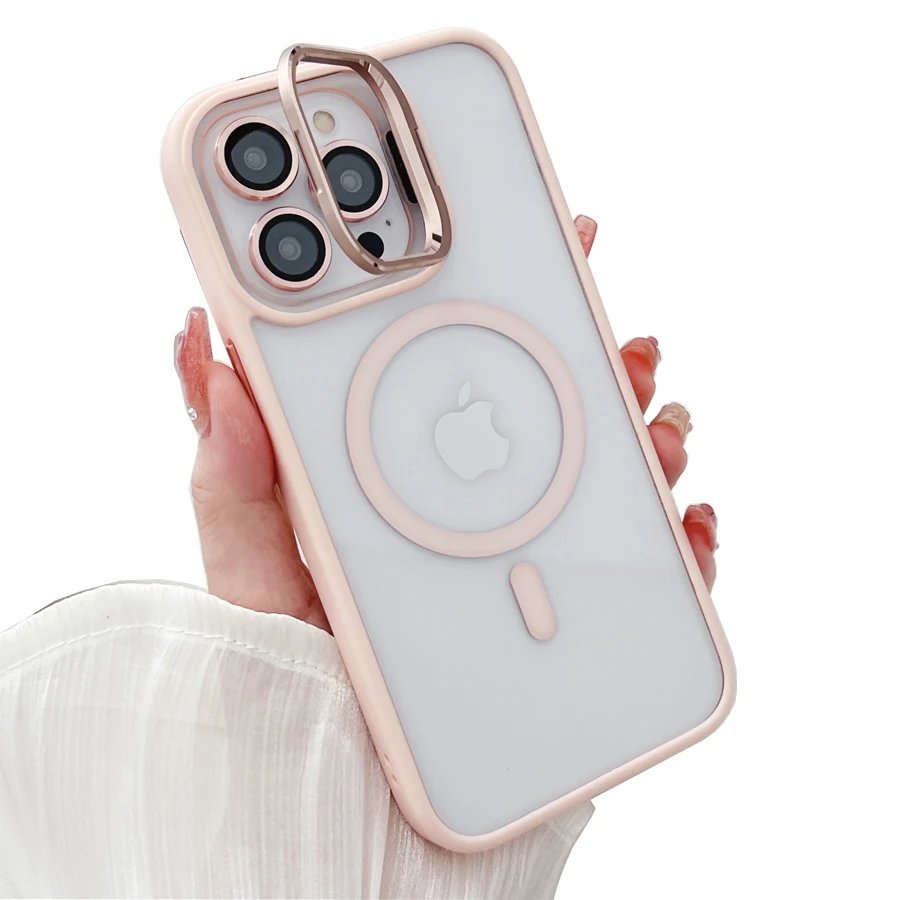 Luxury Magnetic Shockproof Phone Case For iPhone 15 16 14 13 12 11 Pro Max For Magsafe Funda Stand Glass Lens Protector Cover