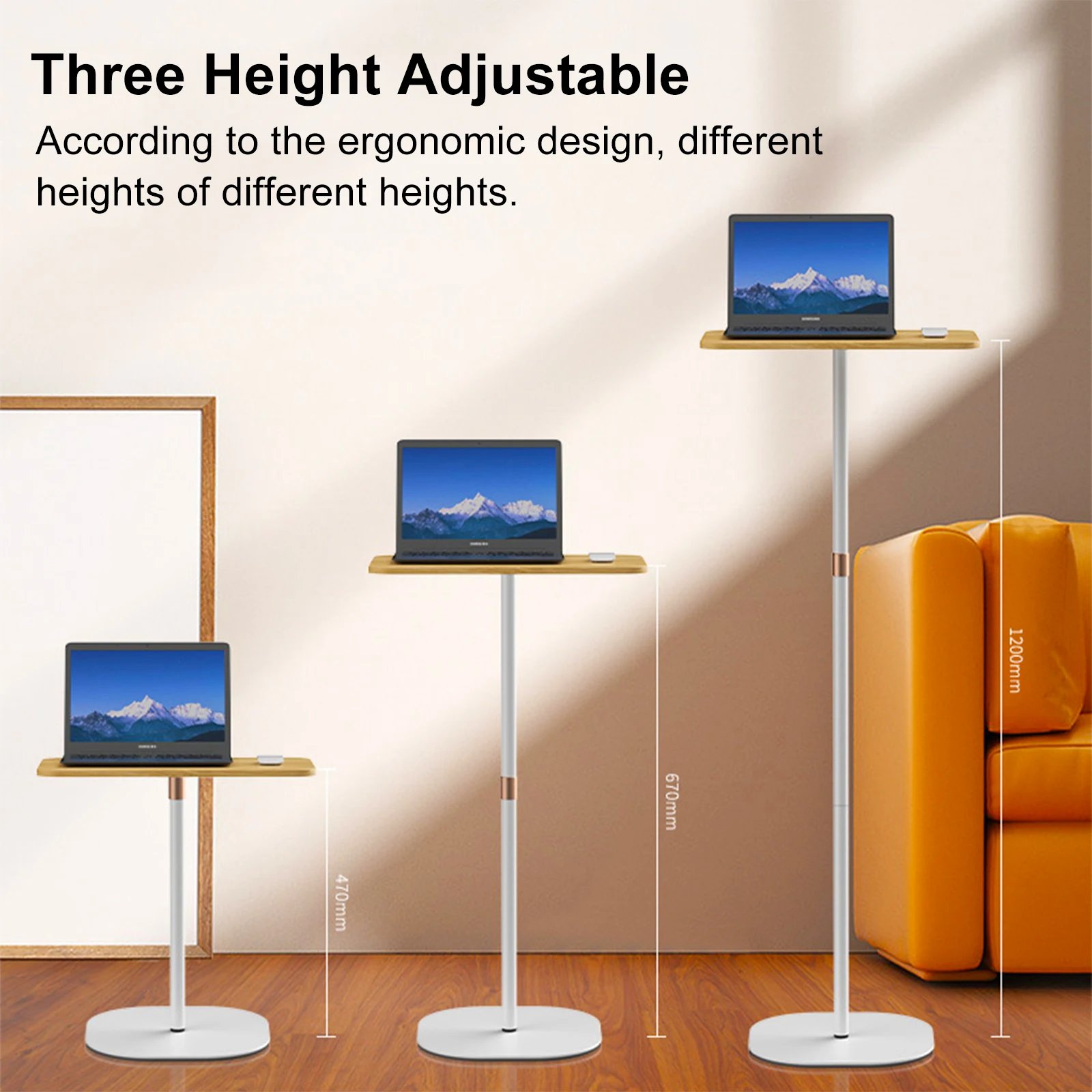 120cm Laptop Stand Speakers Holder Floor Standing Table Sofa Side Table Height Adjustment Steel Laptop Booster Projector Bracket