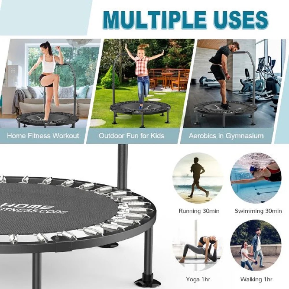 Folding Trampolines Mini Fitness Indoor Exercise Workout Rebounder Sport Trampoline with Handle for Adults Jumping Training