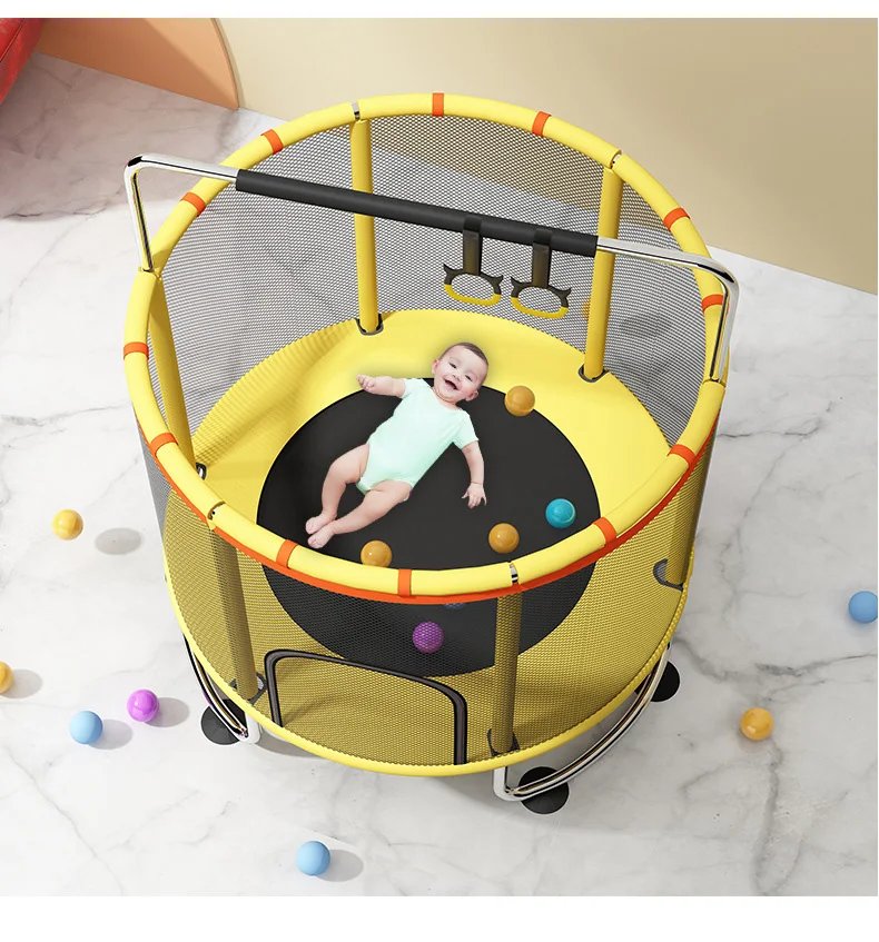 Jumping Diameter 1.4M Trampoline Bed with High Safety Net Trampoline Table for 1-2 Kids Indoor Baby Bounce Bed Birthday Gift