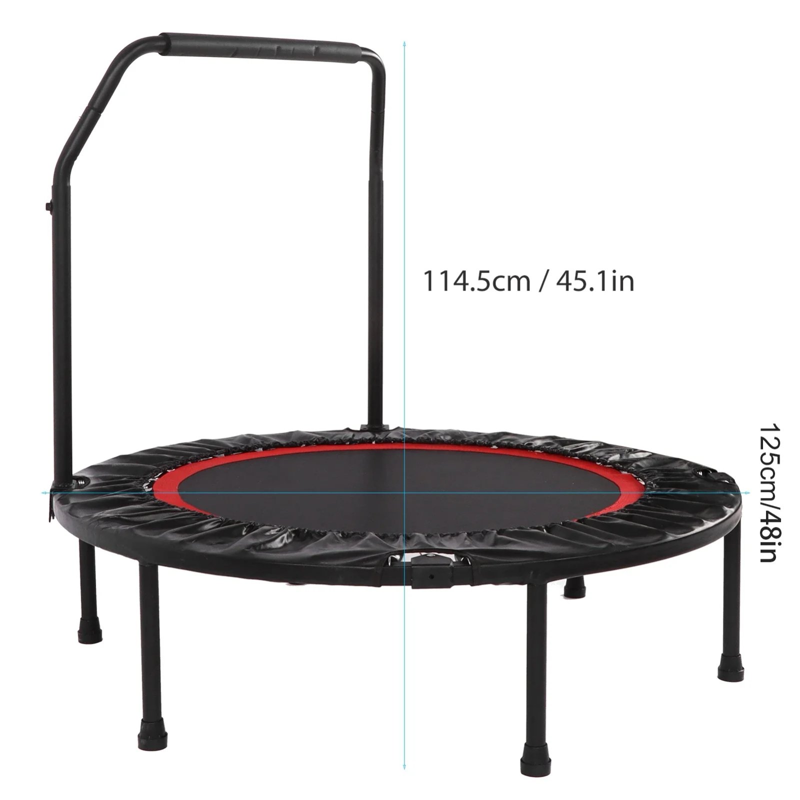 48in Folding Adults Trampoline Double Adjustable Foam Armrests Fitness Rebounder