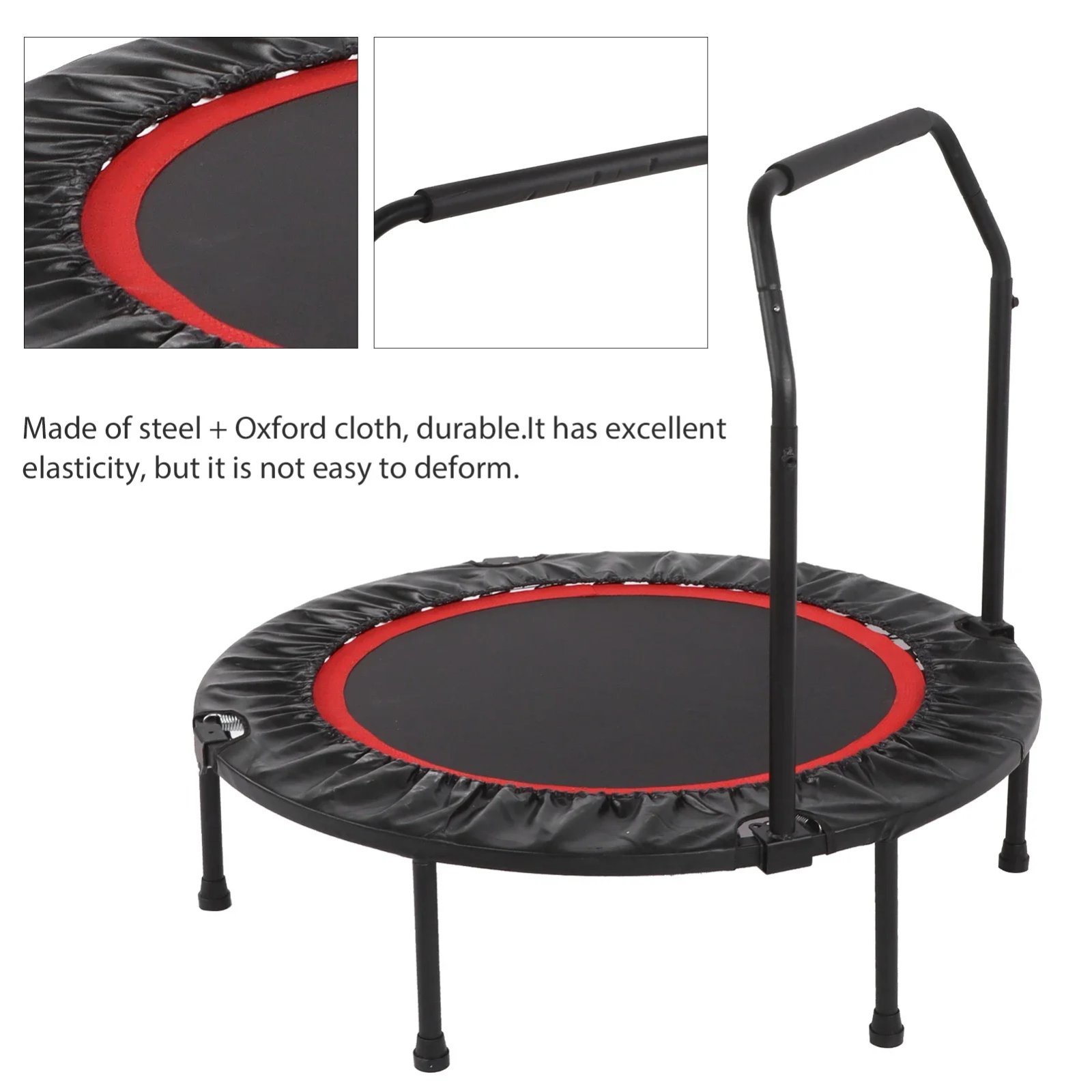 48in Folding Adults Trampoline Double Adjustable Foam Armrests Fitness Rebounder