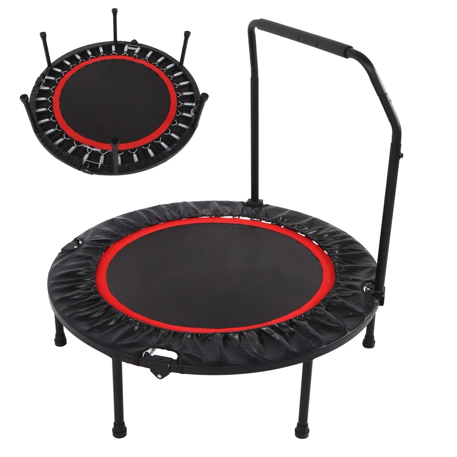 48in Folding Adults Trampoline Double Adjustable Foam Armrests Fitness Rebounder