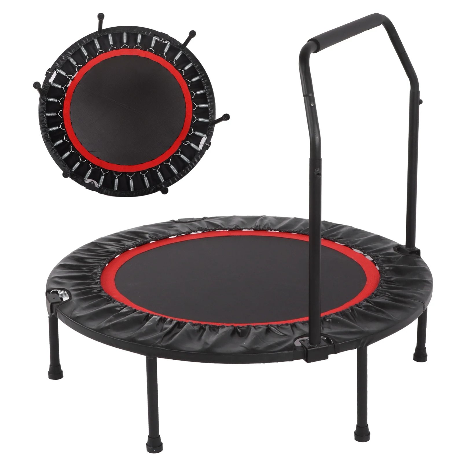 48in Folding Adults Trampoline Double Adjustable Foam Armrests Fitness Rebounder