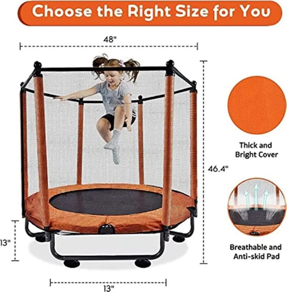 Trampoline for Children, Jumping Area and Protective Net, Door with Zipper, Maximum Load 100kg, 140cm