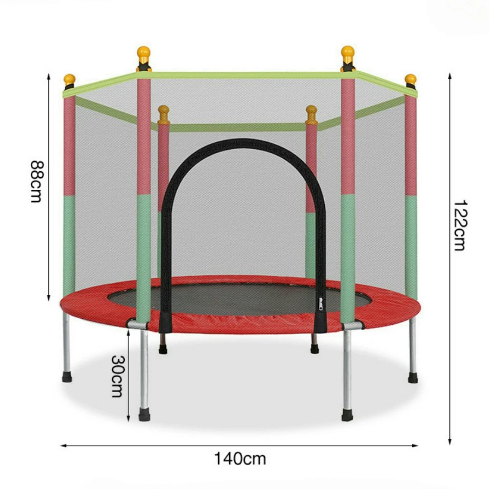 Trampoline for Children, Jumping Area and Protective Net, Door with Zipper, Maximum Load 100kg, 140cm