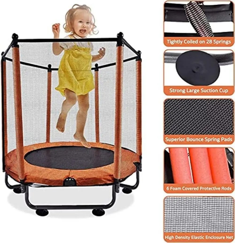 Trampoline for Children, Jumping Area and Protective Net, Door with Zipper, Maximum Load 100kg, 140cm