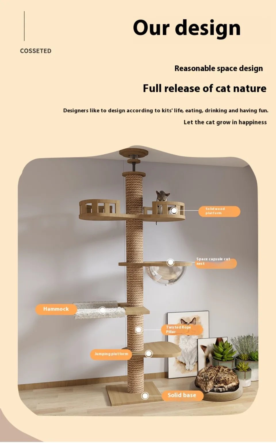 Cat Supplies Wooden Cats Tree House Cat Toys Kitten Climbing Scratching Tower Multifunction Pet Furniture Cat Climbing Frame