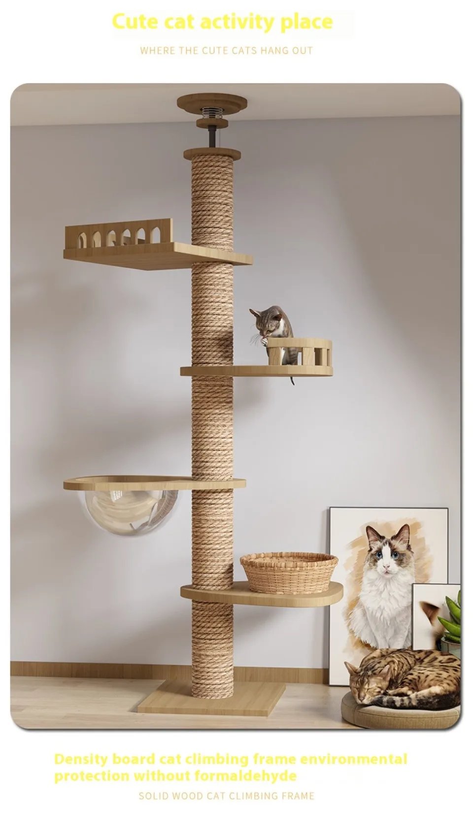 Cat Supplies Wooden Cats Tree House Cat Toys Kitten Climbing Scratching Tower Multifunction Pet Furniture Cat Climbing Frame