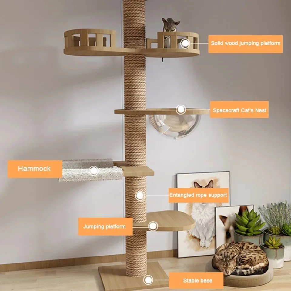 Cat Supplies Wooden Cats Tree House Cat Toys Kitten Climbing Scratching Tower Multifunction Pet Furniture Cat Climbing Frame