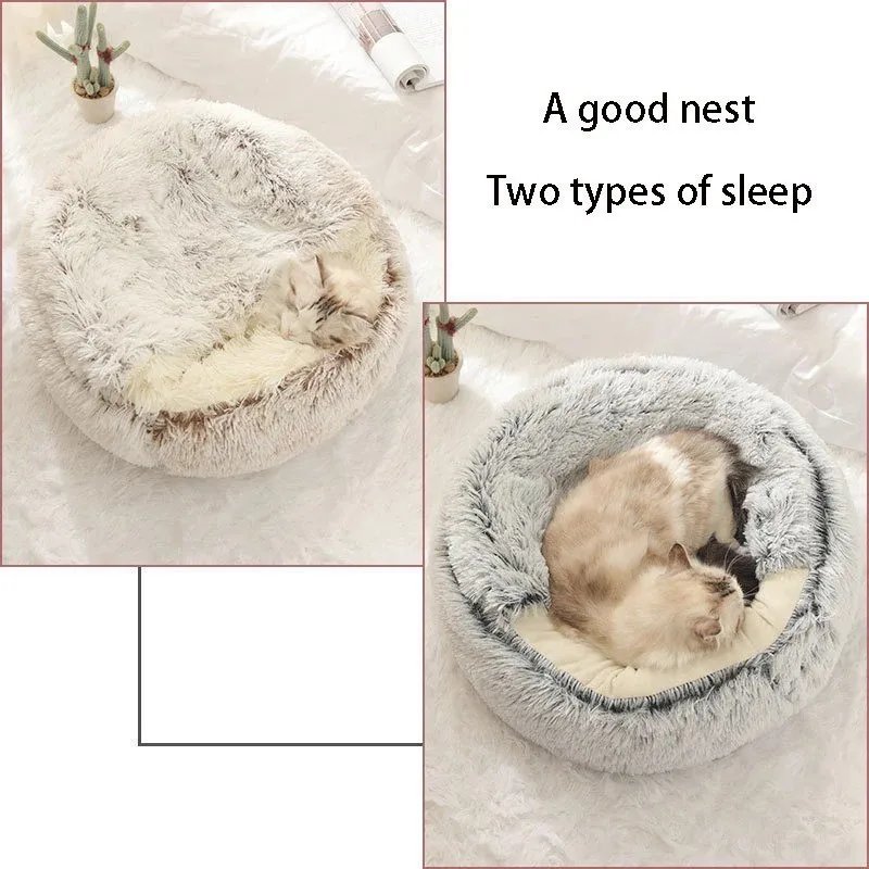 Cat Litter Pet Soft Plush Bed Semi-enclosed Cat Nest Shell Type Cat Bed Puppy Bed