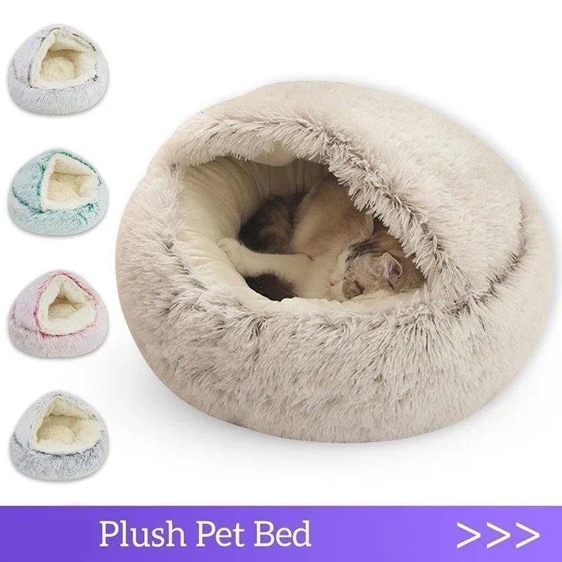 Cat Litter Pet Soft Plush Bed Semi-enclosed Cat Nest Shell Type Cat Bed Puppy Bed