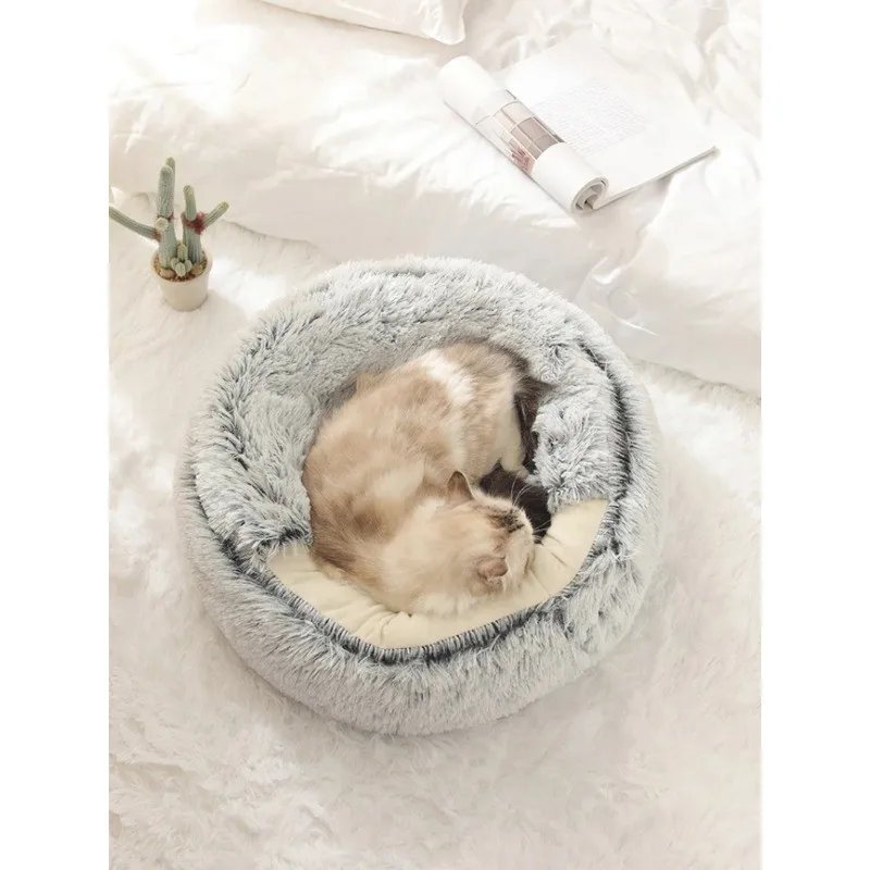 Cat Litter Pet Soft Plush Bed Semi-enclosed Cat Nest Shell Type Cat Bed Puppy Bed