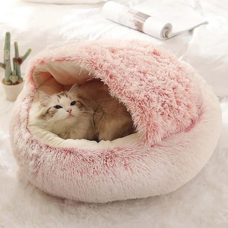 Cat Litter Pet Soft Plush Bed Semi-enclosed Cat Nest Shell Type Cat Bed Puppy Bed