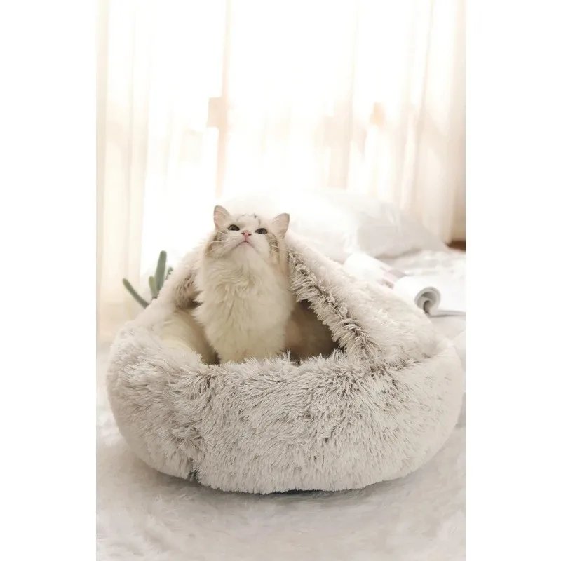 Cat Litter Pet Soft Plush Bed Semi-enclosed Cat Nest Shell Type Cat Bed Puppy Bed