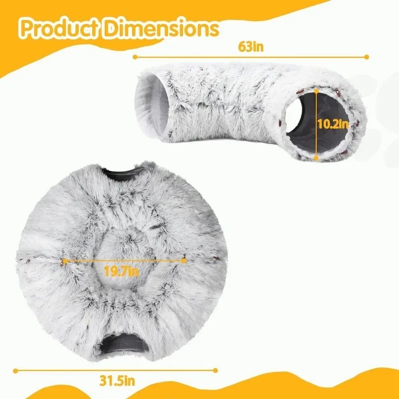 Plush Cat Bed with Tunnel for Indoor Cats Multifunctional Cat Tunnel Bed with Peephole  Fluffy Donut Cat Bed with Tunnel