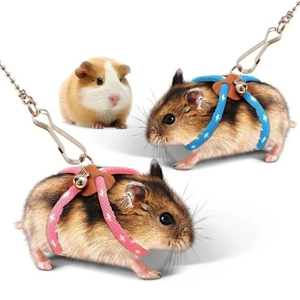 Pet Adjustable Soft Harness Bell Leash Set Mouse Hamster Ferrets Rat Pet Pig Leash Hamster Harness Rope Anti-bite Pet Walking