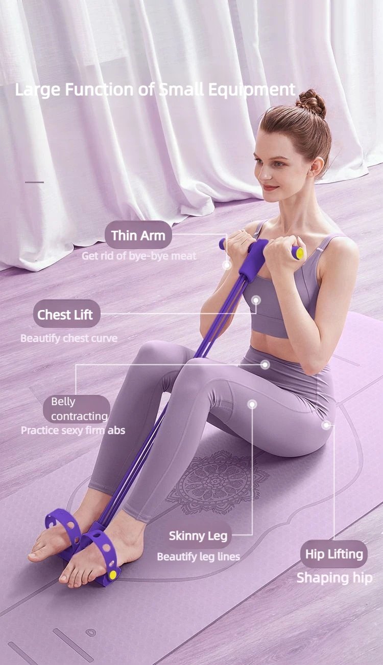 Four-Tube Pedal Tensioner Multi-Functional Household Fitness Equipment Yoga Abdominal Strengthening Elastic Band Tension Rope