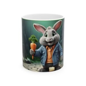 Adorable Gray Rabbit Mug – Big Shiny Eyes & Happy Smile | Perfect Gift for Animal Lovers! (11oz, 15oz)