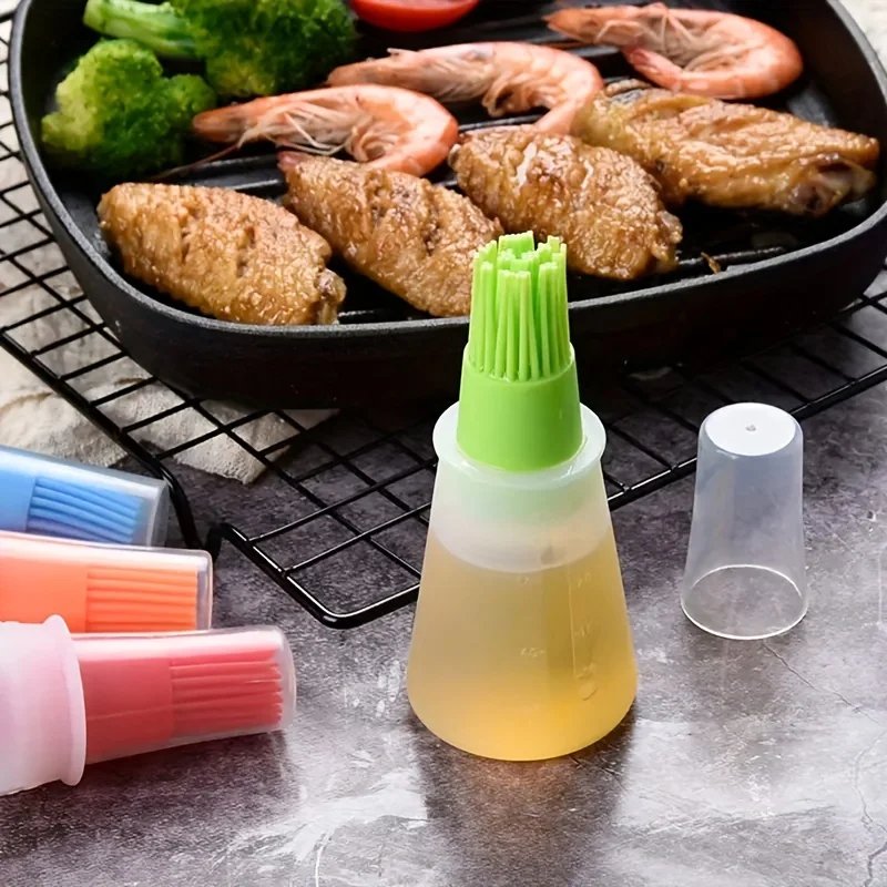 2-in-1 Silicone Oil Brush with Bottle High Temperature Resistant Liquid Oil Brush Dispenser Food Grade Cooking Baking BBQ Gadget