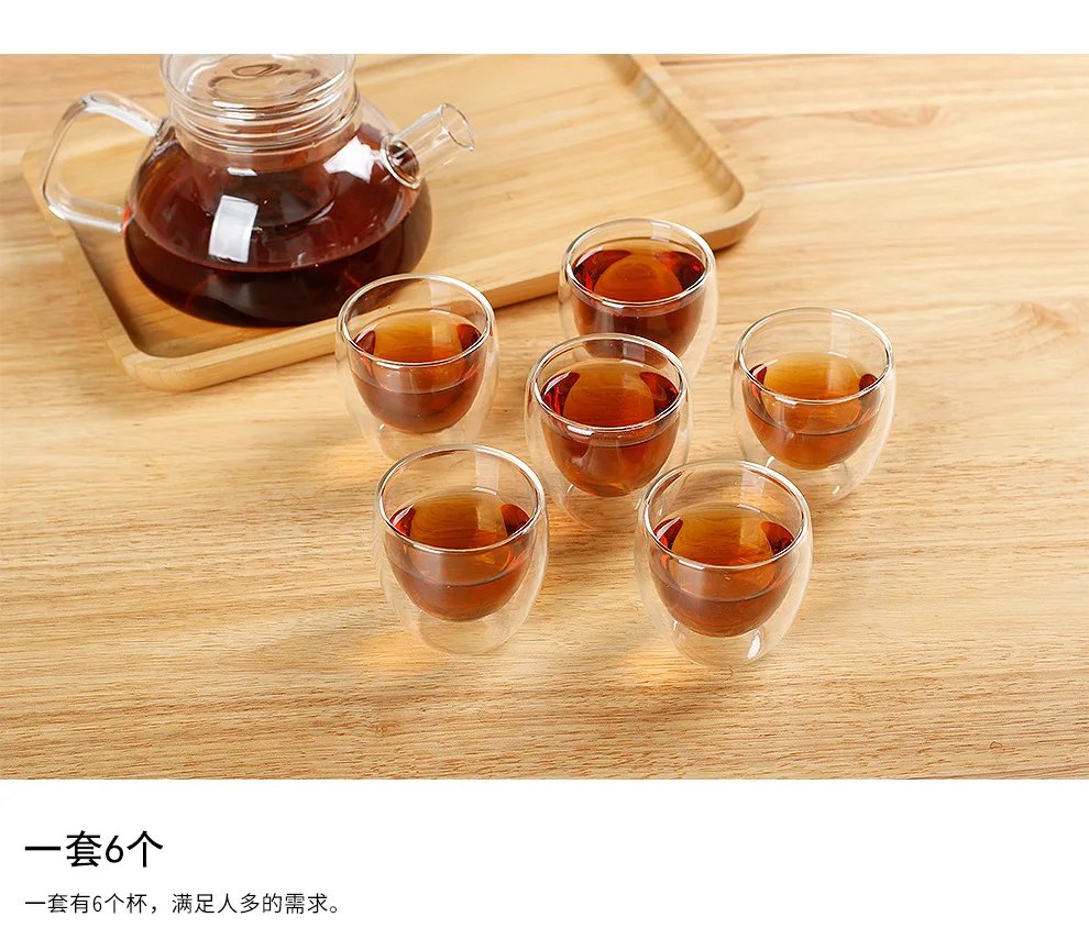 80ML/150ML 2-18PCS Double Wall Glass Kung Fu Tea Cup Transparent Coffee Milk Water Mug High Borosilicate Glass Drinkware Tea Set