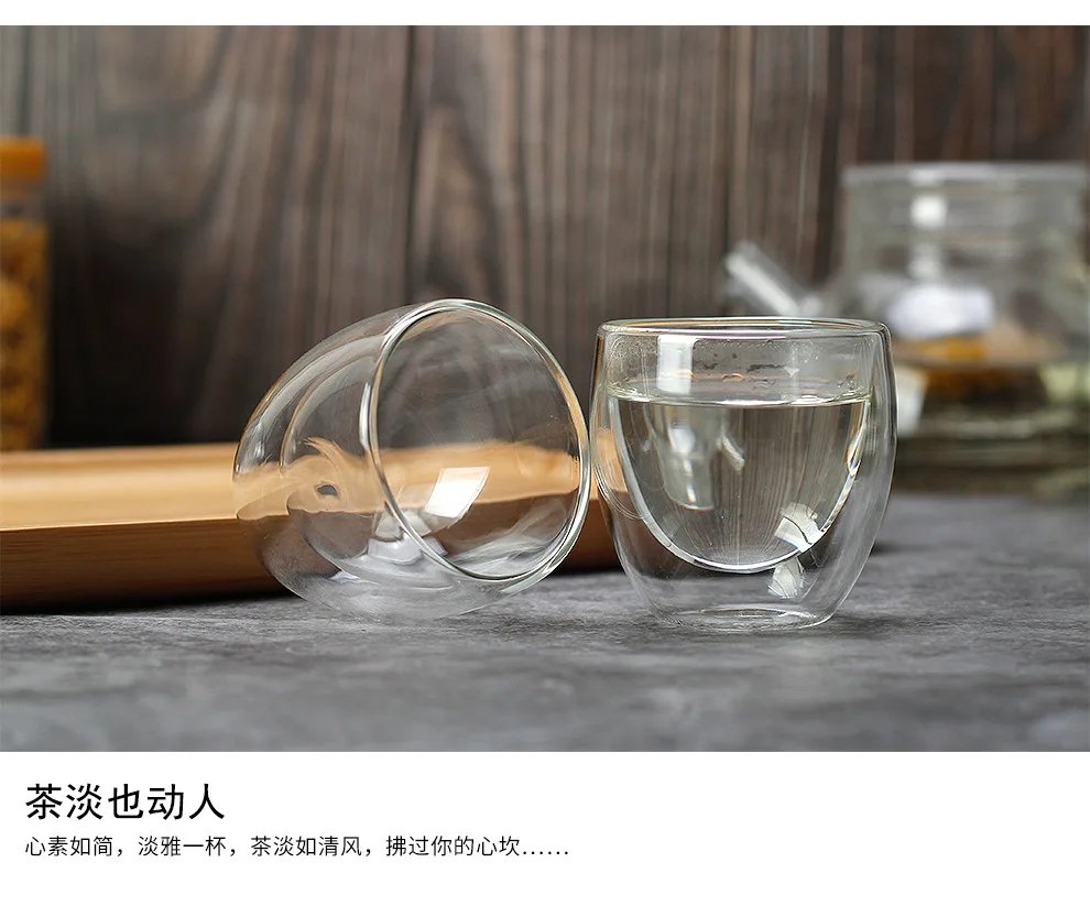 80ML/150ML 2-18PCS Double Wall Glass Kung Fu Tea Cup Transparent Coffee Milk Water Mug High Borosilicate Glass Drinkware Tea Set