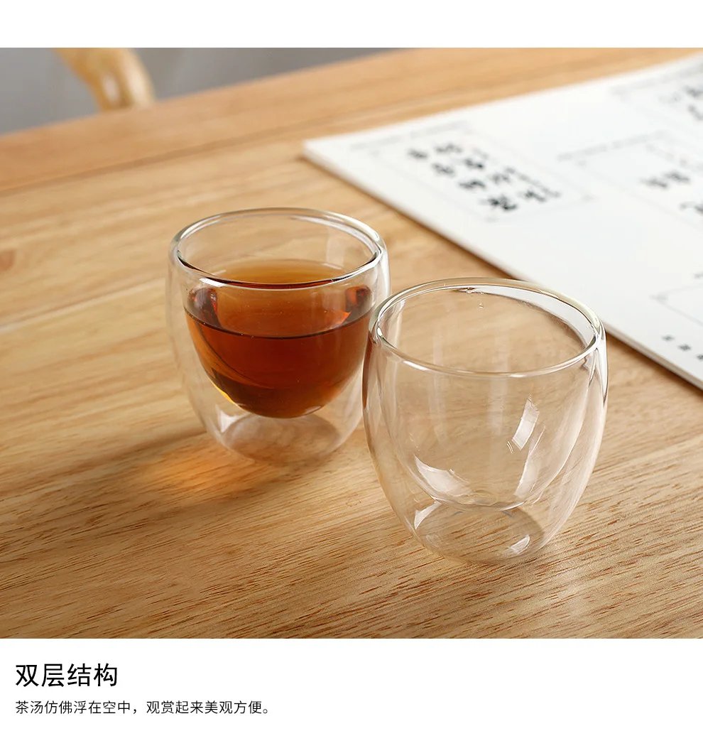 80ML/150ML 2-18PCS Double Wall Glass Kung Fu Tea Cup Transparent Coffee Milk Water Mug High Borosilicate Glass Drinkware Tea Set