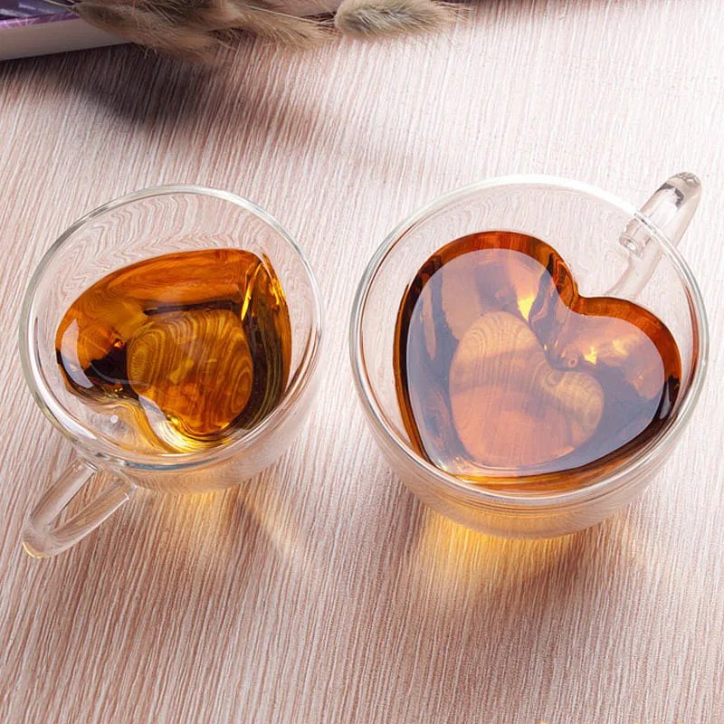 Heart Love Shaped Glass Mug Double Wall Coffee Cup Insulated Tea Milk Lemon Juice Water Cup Heat Resistant Drinkware Lover Gift