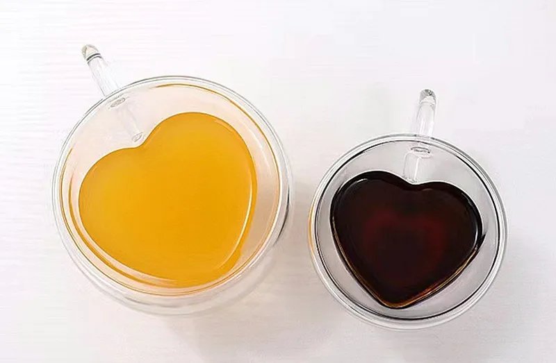 Heart Love Shaped Glass Mug Double Wall Coffee Cup Insulated Tea Milk Lemon Juice Water Cup Heat Resistant Drinkware Lover Gift