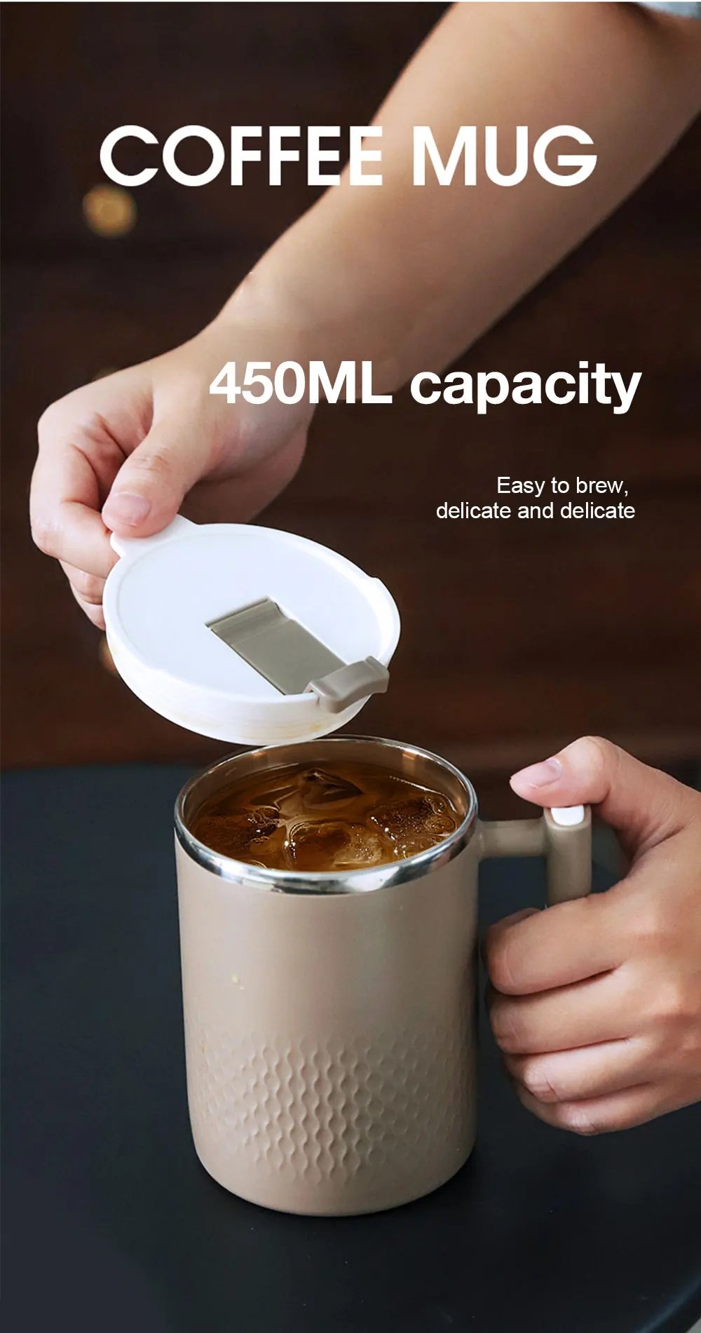 450ML Tea Cup with Infuser Coffee thermo Mug For Office Leakproof Tea Milk Cup Stainless Steel Liner Drinking Cup Drinkware