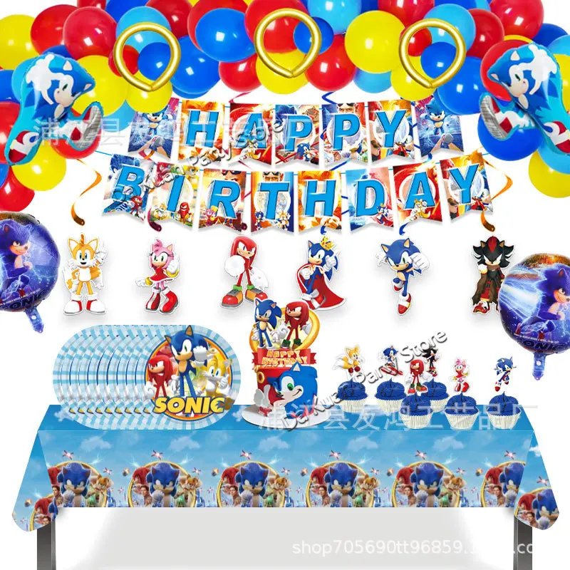 Sonic the Hedgehog Birthday Party Decor Sonic Disposable Tableware Tablecloth Plate Cup Gift Bag Kids Favor Gifts Party Supplies